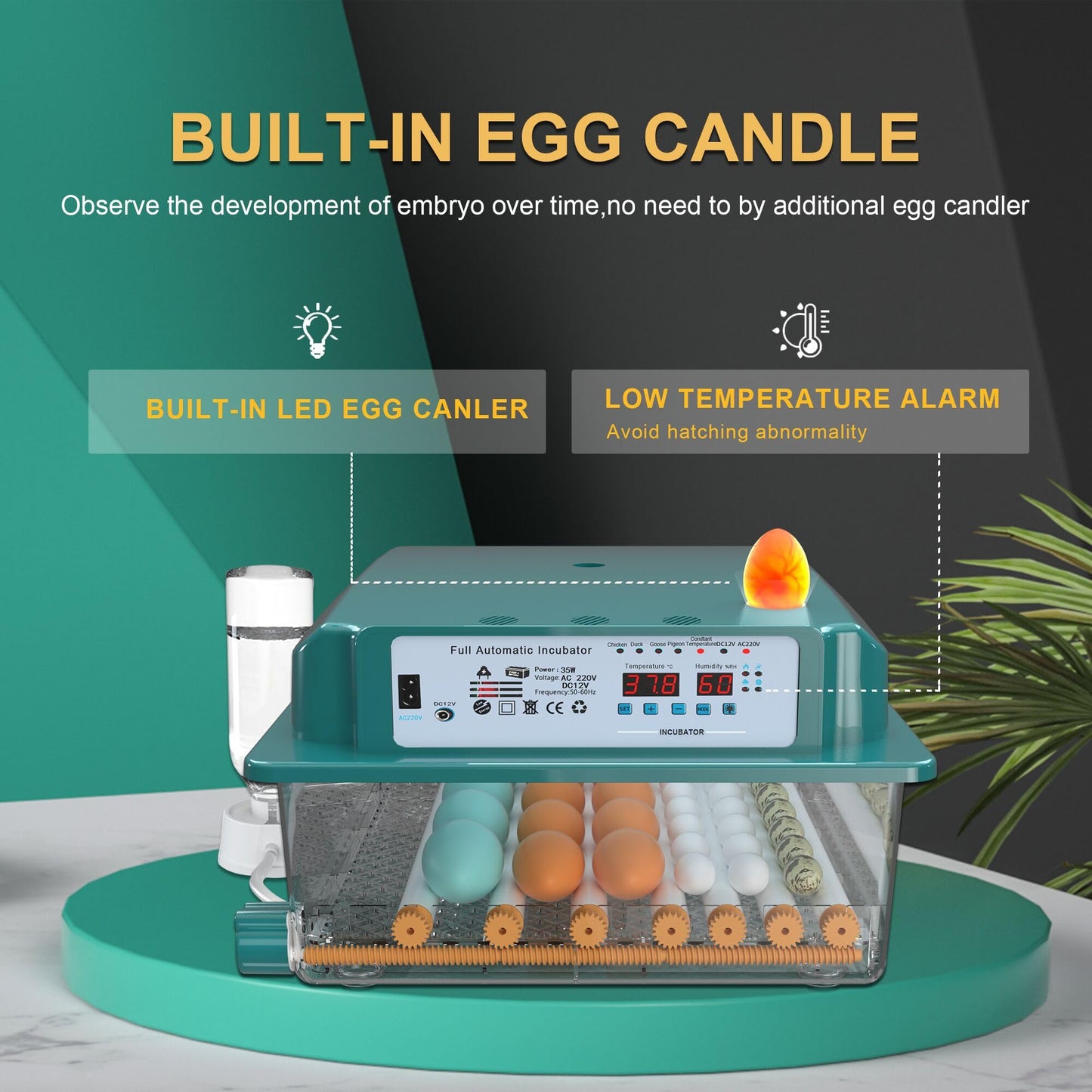 Choies 36 Egg Incubator for Hatching Eggs with Automatic Egg Turning and Humidity Control,Automatic Water Adding,360° View Incubators for Chicken Eggs,Quail,Ducks, Goose, Pigeon,Parrot Eggs