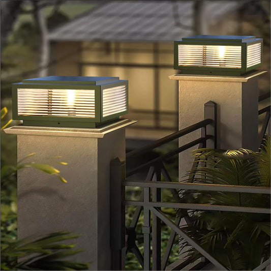 POSTTT Solar Modern Outdoor Column Light, LED Fence Light, Pillar Lamp for Flat Surface Patio Garden Decoration, IP54 Waterproof, E26 Bulb (Black, 24*24inch, Outdoor)