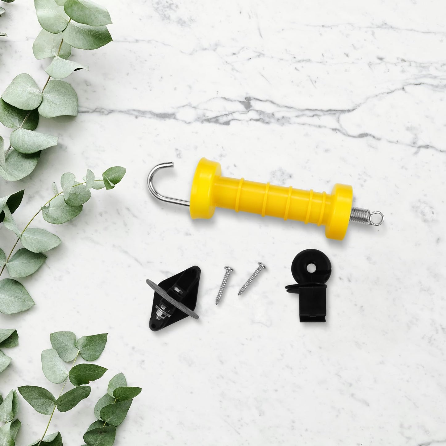 2 Set Electric Fence Gate Handle Set with Anchor and Insulator, Consisting of 2 Plastic Electric Fence Gate Handle, 4 Anchor Sets, 4 Electric Fence Insulators and 8 Screws