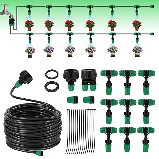 Misting Cooling System Greenhouse Misting System Automatic Garden Watering System Lock Barbed Drip Irrigation System with 1/4 inch Irrigation Tubing Mister for Patio Greenhouse Garden,Lawn.