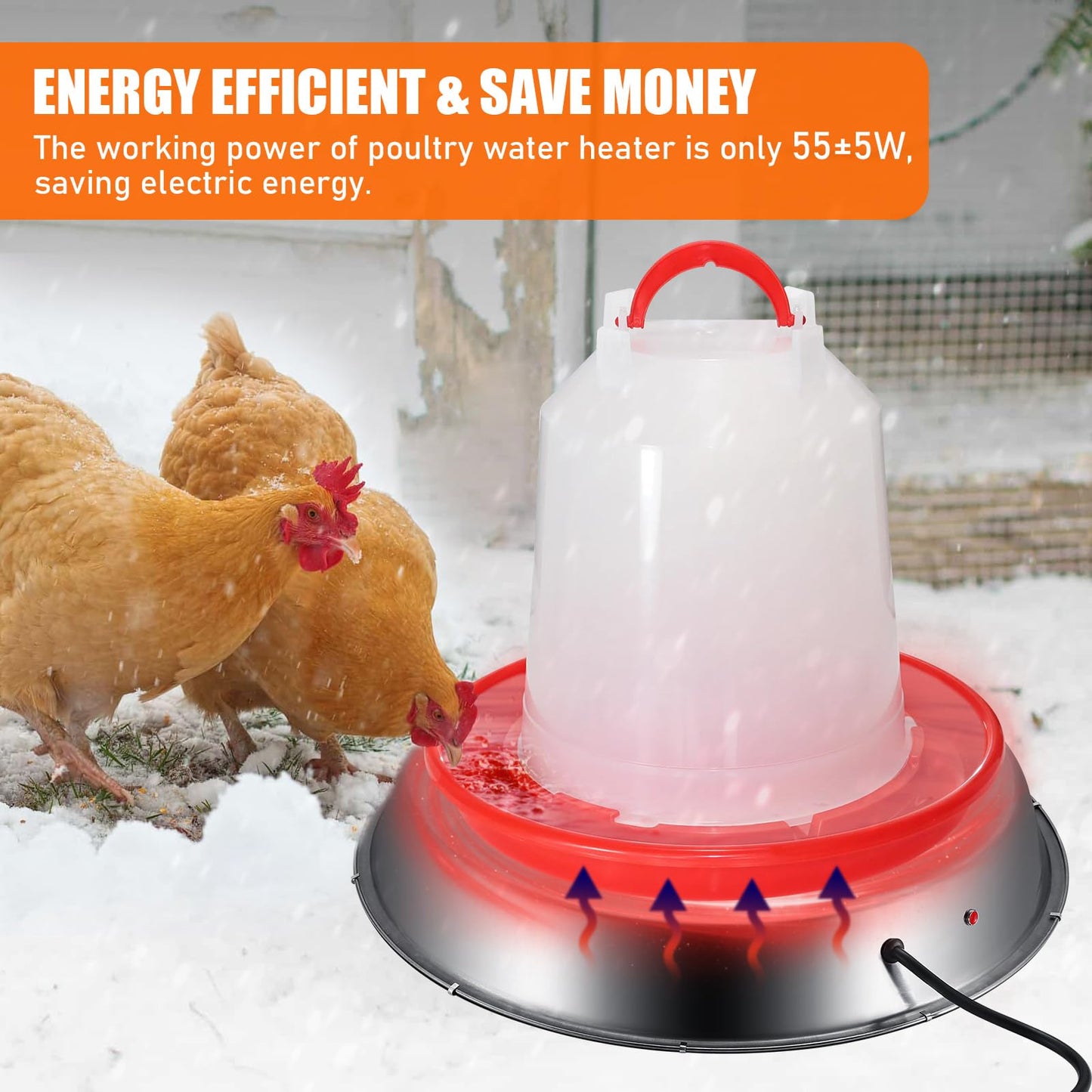 Large Chicken Water Heater Base, 15" Metal Heated Chicken Waterer 5 Gallon, Freeze Proof Chickens Coop Winter Deicer Heated Base, Poultry Drinker Heater Base for Outdoor Coops & Cold Winter