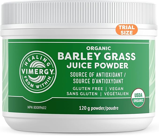 Vimergy Barley Grass Juice Powder Dietary Supplement - 0.8g per Serving (150 Servings) – Clean Superfood Formula – Promotes Cardiovascular Health* – Organic, Vegan & Gluten-Free – Travel Size 120g