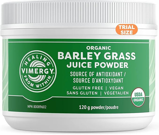 Vimergy Barley Grass Juice Powder Dietary Supplement - 0.8g per Serving (150 Servings) – Clean Superfood Formula – Promotes Cardiovascular Health* – Organic, Vegan & Gluten-Free – Travel Size 120g