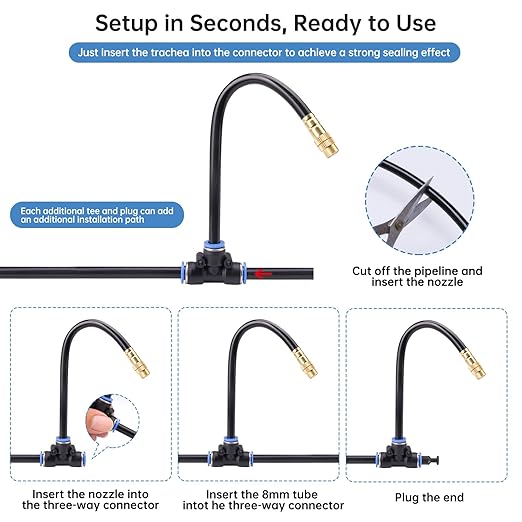 360° Automatic Drip Irrigation Kit - 5/16'' Tubing, Adjustable Universal Spray Nozzle, Copper Atomizing System for Garden/Lawn/Greenhouse - Multi-Directional Rotation, Quick Connectors, 33FT