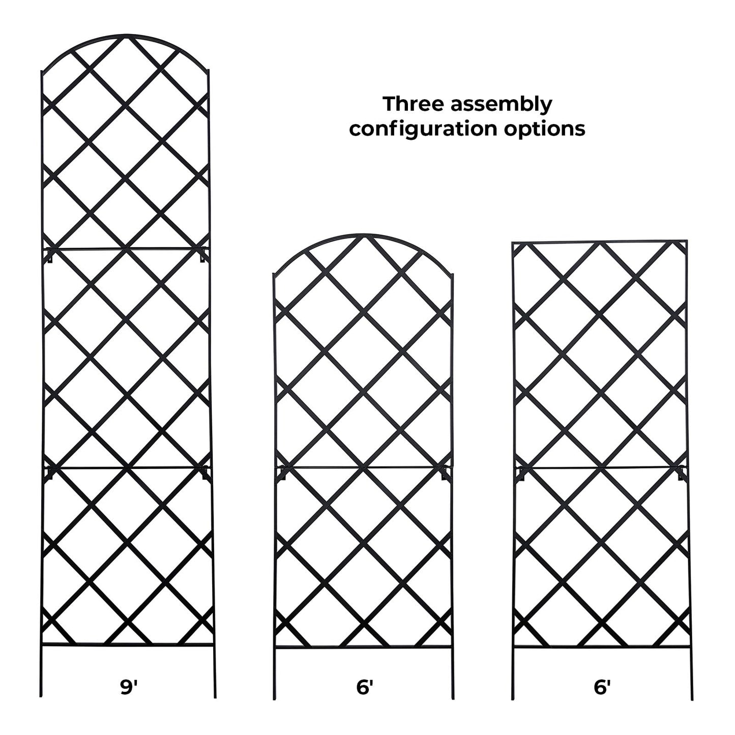 Giant Trellis, 108” high (9’ Tall) by 28” Wide Trellis with Arched top - Pack of 3 Complete trellises - by Meranti Home + Garden