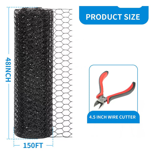 DOLEMODUO 48'' x 150' Black Chicken Wire Mesh Fence, 20 Gauge Galvanized Poultry Netting and 1 inch Garden Mesh Fence Roll, Chicken Wire for Floral Arrangements/Crafts/Farm/Livestock/Pet Protection