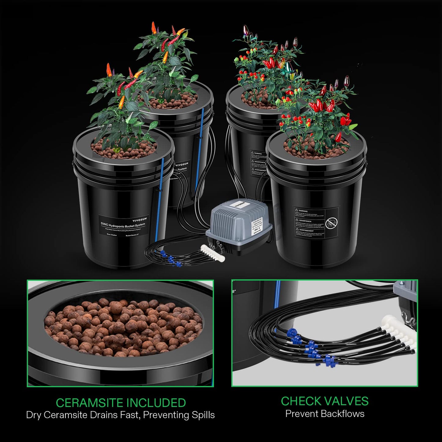 VIVOSUN DWC Hydroponics Grow System with Top Drip Kit and Professional Automatic Drip Irrigation Kits, 15W Output, All in One Professional Grow Kit- Includes Pump, Timer and Regulator, 8 Pots Garden P