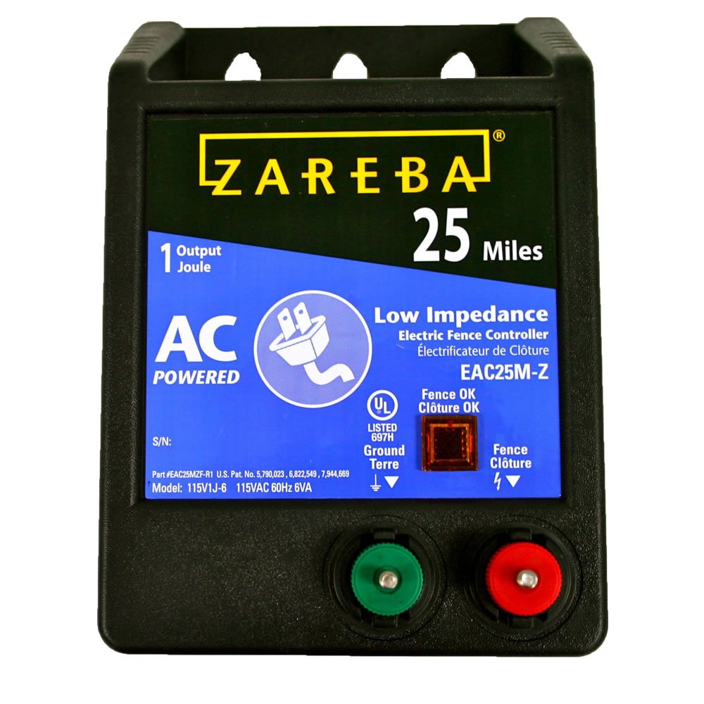 Zareba EAC25M-Z AC Powered Low Impedance electric Fence Charger - 25 Miles, Plug-In Electric Fence Energizer, Contain Animals, Keep Out Predators