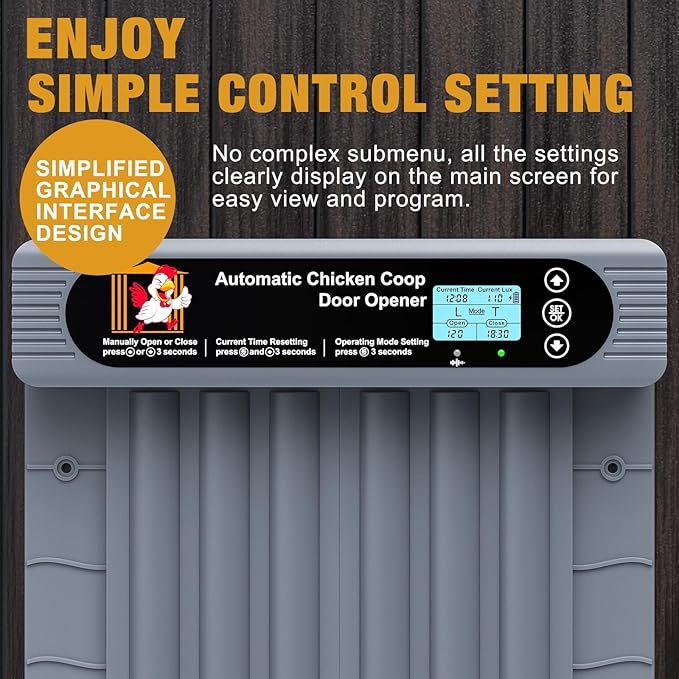 Automatic Chicken Coop Door, Anti-Pinch Protection, Extra Large Size, Programmable Timer & Light Sensor Modes, LCD Display, Solar Powered Auto Chicken Door Opener with Remote Control