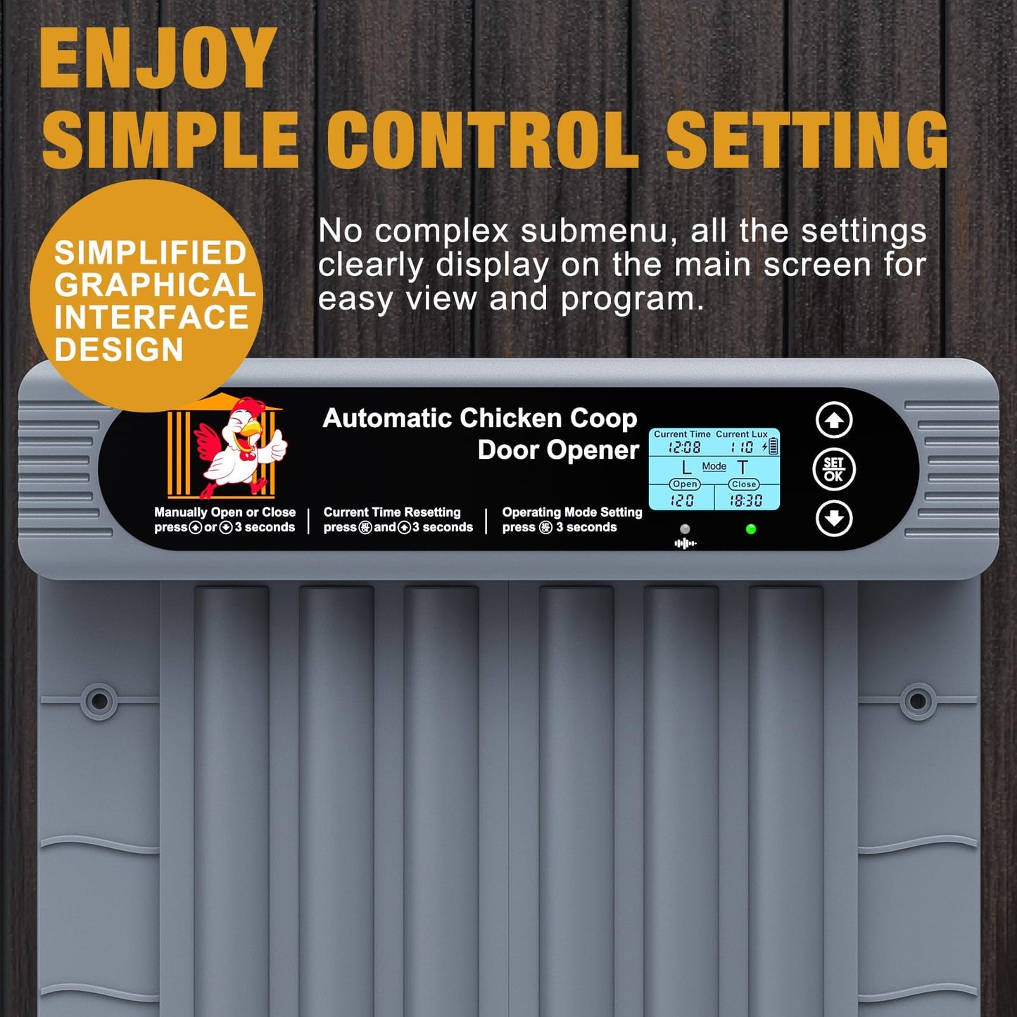 GROPOW Automatic Chicken Coop Door, Anti-Pinch Protection, Extra Large Size, Programmable Timer & Light Sensor Modes, LCD Display, Solar Powered Auto Chicken Door Opener with Remote Control