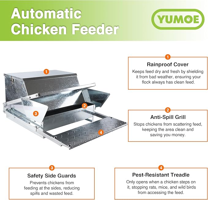 Chicken Feeder Galvanized 25Lbs Capacity Weatherproof Treadle Chicken Feeder Rodent Proof