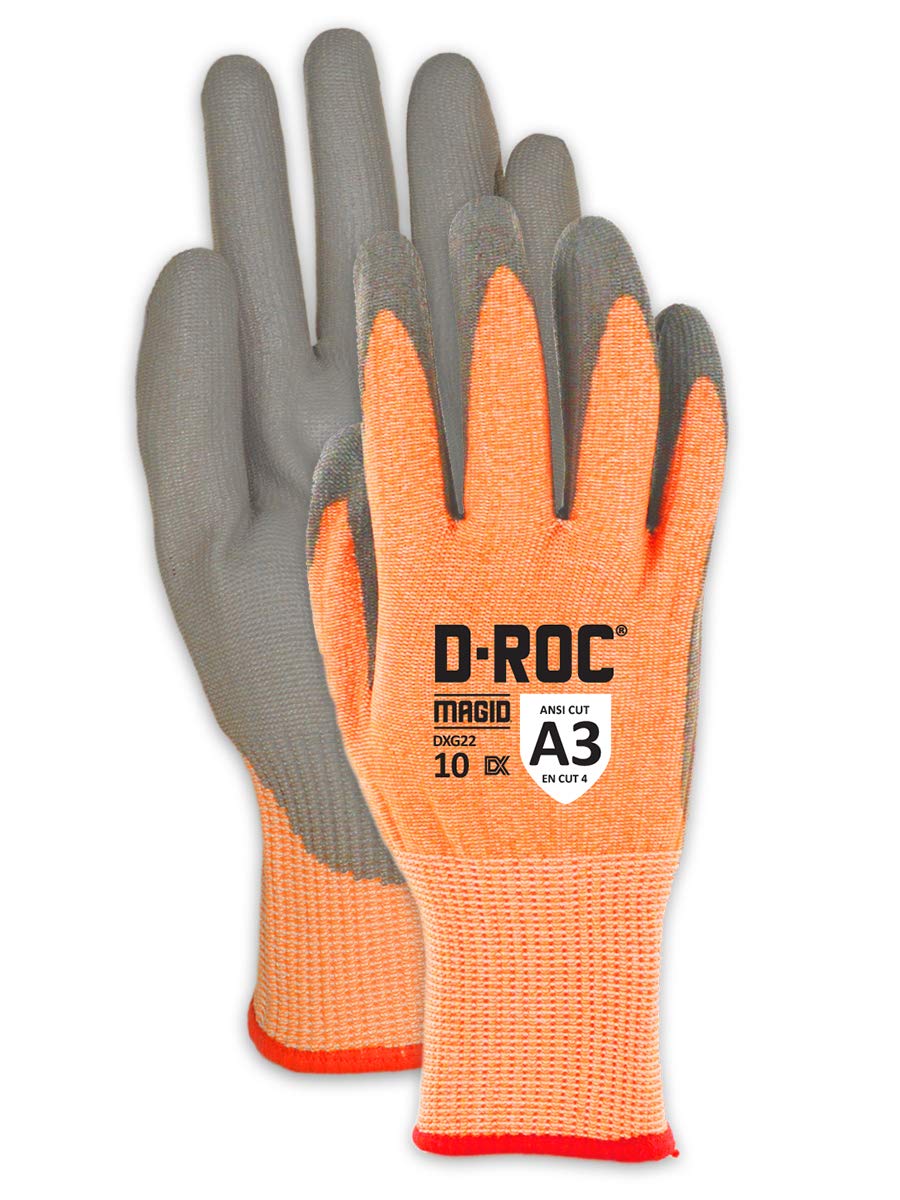 MAGID D-ROC ANSI A3 18-Gauge Polyurethane Coated Work Gloves, 48 Pairs, Size 9/Large, DXG22
