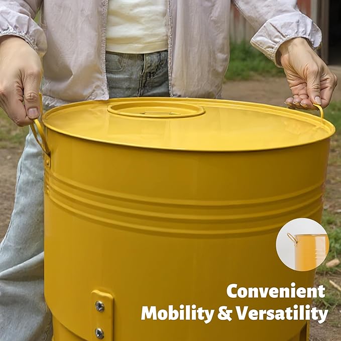 KOL Metal Chicken Feeder - 50lbs Poultry Feeder with 16 Ports, Powder Coated Rust-Proof Design & Smooth Edges for Safe Feeding (Yellow)