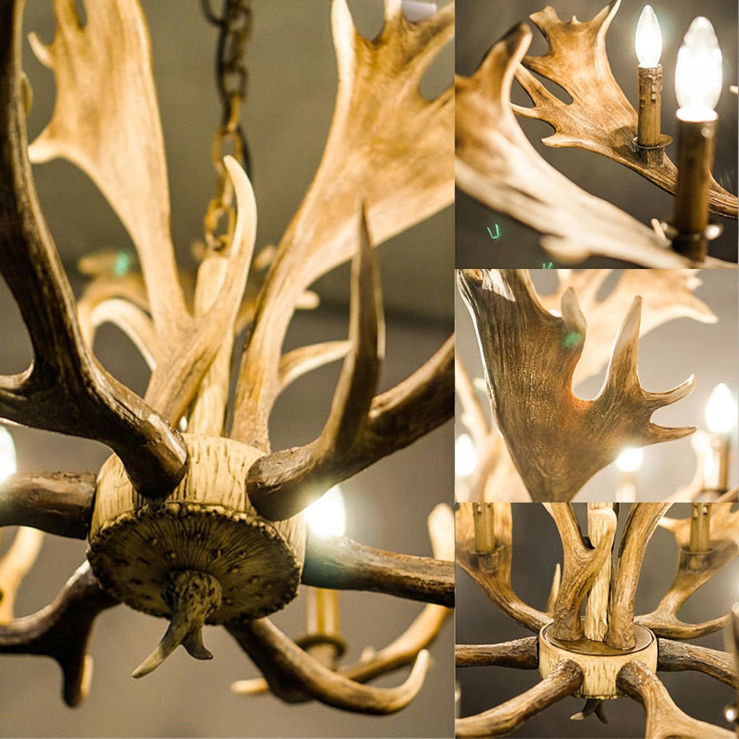 MIXL - Large Resin Deer Antler Chandelier,8-Lights Deer Horn Pendant Light,Rustic Kitchen Island Lighting,Farmhouse Style Chandelier for Hotel Dining Room and Foyer