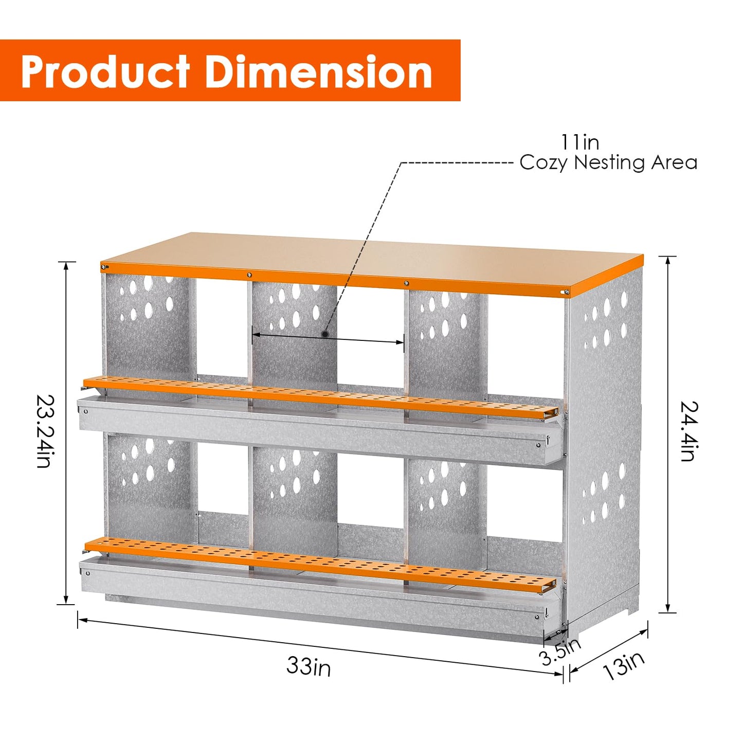 Chicken Nesting Box, 6 Compartment Metal Nesting Boxes for Chickens Laying Eggs, Rust Proofed Nest Box with Roll Away Egg Collection Laying Box for Chicken Coop