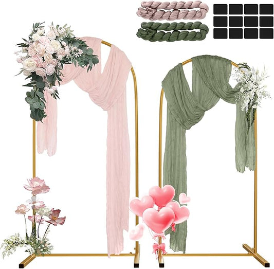 Metal Wedding Arch Backdrop Stand Set of 2 (6.6ft,7.2ft) with 2 Table Runners, Gold Arch Stand Frame for Birthday Party Wedding Baby Shower Decoration (Gold, 6.6ft+7.2ft)