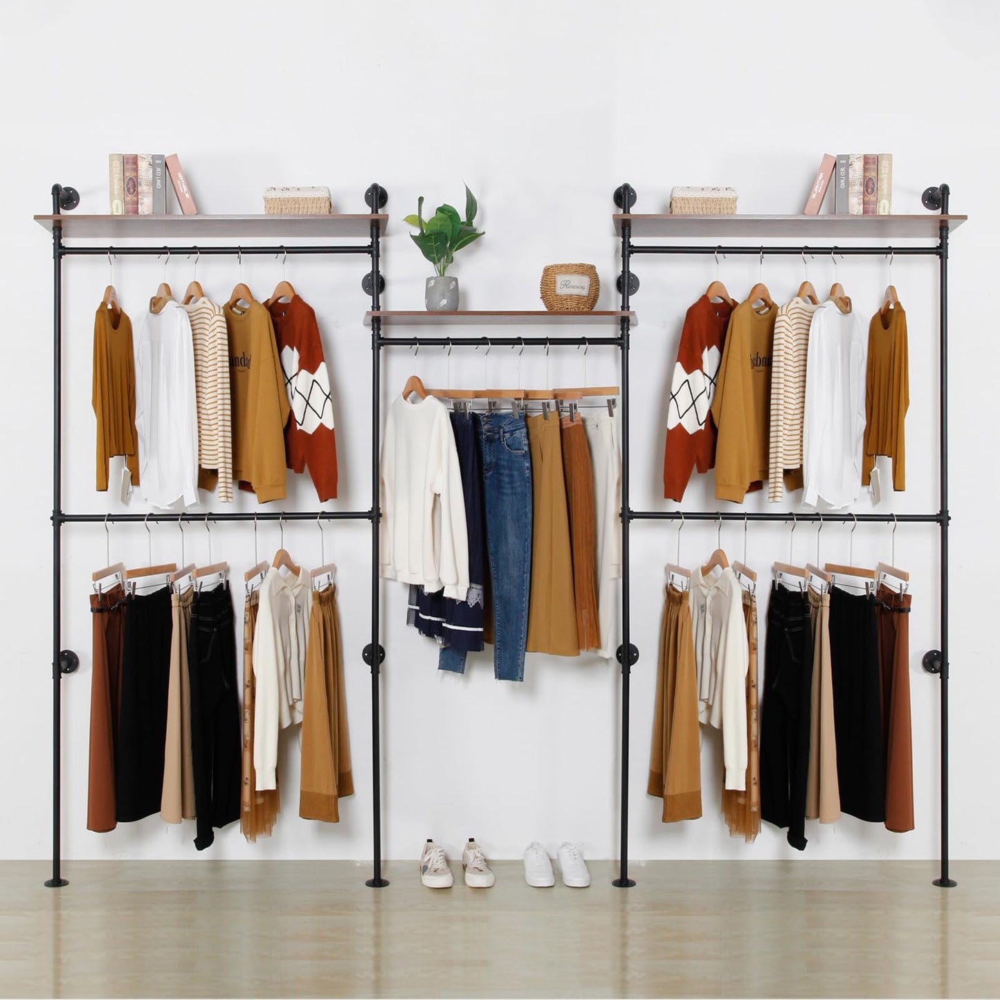 EDCB Industrial Iron Pipe Clothing Rack, 40inch Black Vintage Retro Shelving Wall Mounted DIY Garment Rack Rustic Farmhouse Kitchen Storage