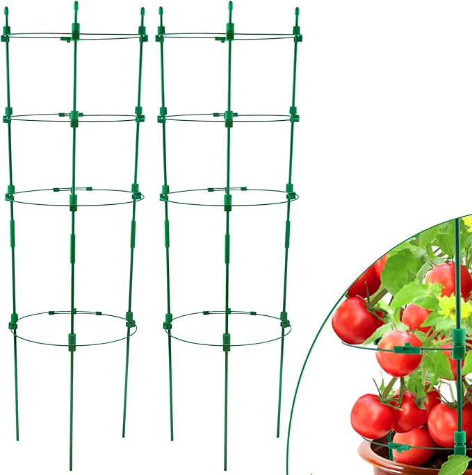 Upgrade Tomato Cage for Garden, 2 Pack 53 Inches Adjustable Tall Tomato Plant Support Cages, Tomato Stakes Garden Trellis for Vegetables, Climbing Plants, Vine Pants, Cucumber, Flowers, Fruit