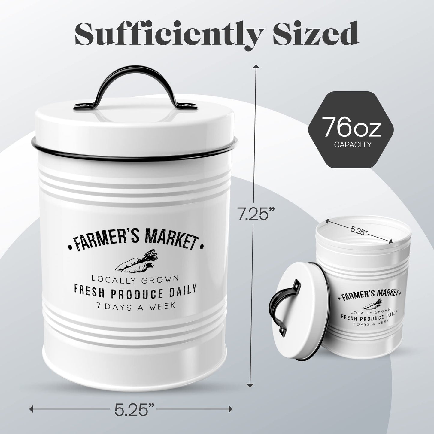 Amici Home Farmers Market Metal Canister | Dry Food Storage Container | Airtight Lid | 76 Ounce Capacity | Farmhouse Décor | Metal Canister for Kitchen Countertop