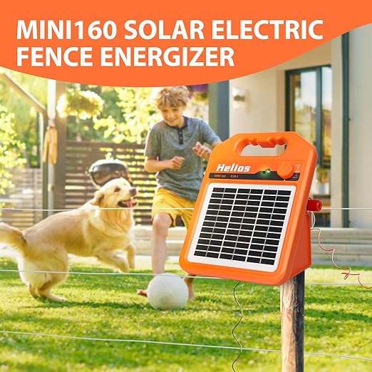 MINI160 10 Miles Solar Fence Charger, 0.16 Joule Solar Electric Fence Charger for Livestock, Pigs, Horses, Cattle Sheep, Solar Powered Electric Fence with Day or Night Mode, Easy Installation