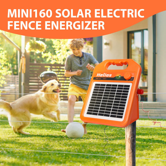 ANDMON MINI160 10 Miles Solar Fence Charger, 0.16 Joule Solar Electric Fence Charger for Livestock, Pigs, Horses, Cattle Sheep, Solar Powered Electric Fence with Day or Night Mode, Easy Installation