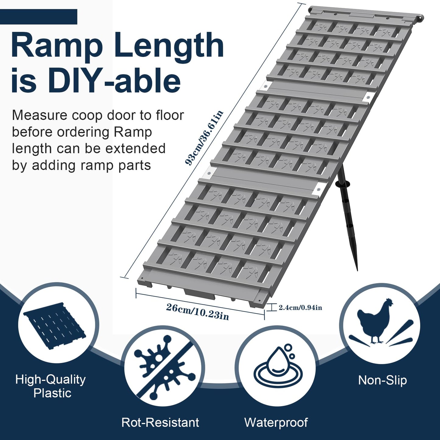 Chicken Coop Ramp, Ladder Length Adjustable for Henhouse, Coop Steps for Feet Problem or Cannot Fly Chickens, Sturdy, Rot-Resistant, Waterproof