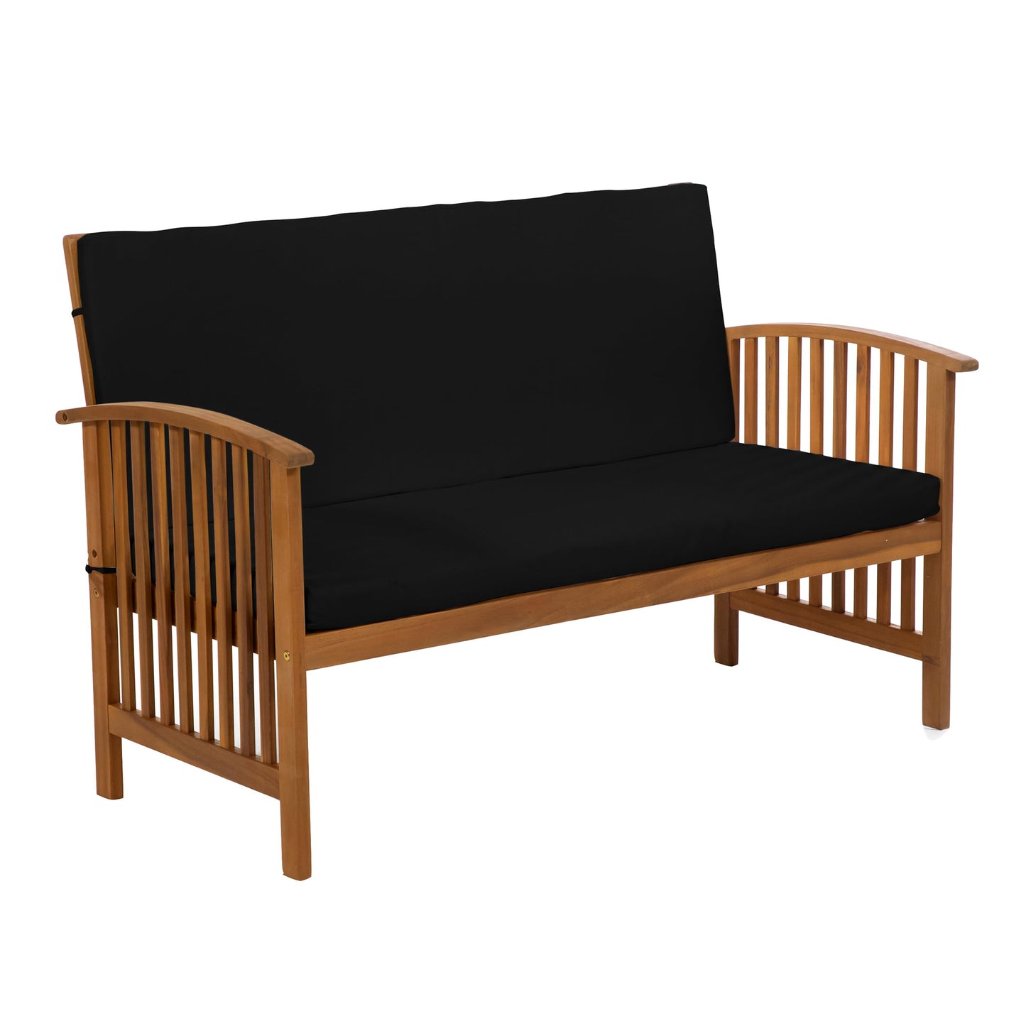 Greemotion Kyushu Farmhouse Acacia Wood 4-Piece Patio Set with Weather-Resistant, Include Tie-Back Cushions for Deck, Backyard, Lawn, Garden, Black and Natural Brown