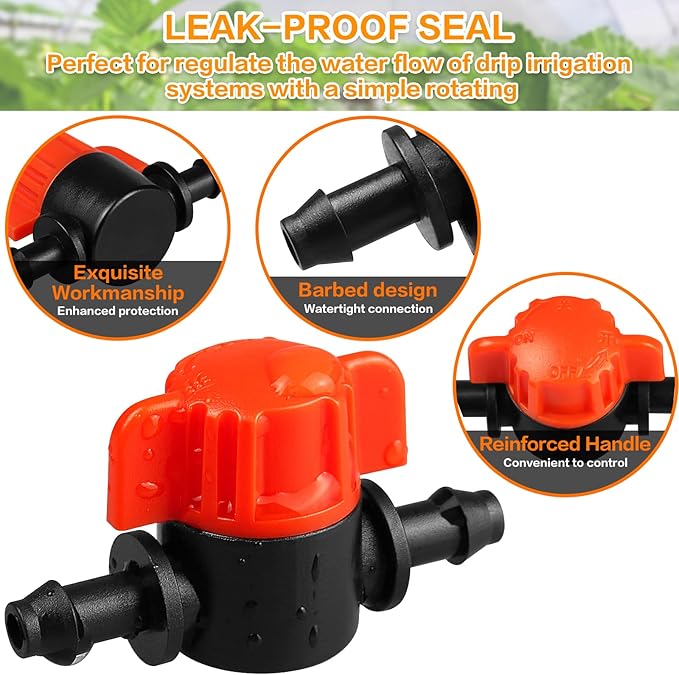 1/4" Drip Irrigation Valve - 25 Pack Shut Off Switch Fits 1/4 Inch Drip Tubing - Cut Off Valve for Garden Lawn Irrigation