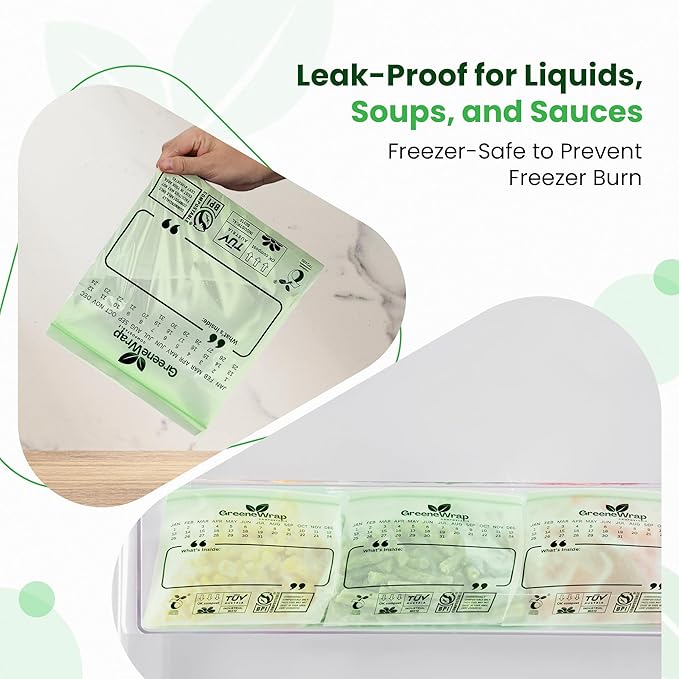 Compostable Snack Size Zip Bags 50 Count Extra Thick 2 mil Resealable, Leak-Proof, Freezer Safe Disposable Food Storage Bags, BPI and OK Compost Home Certified, ASTM D6400