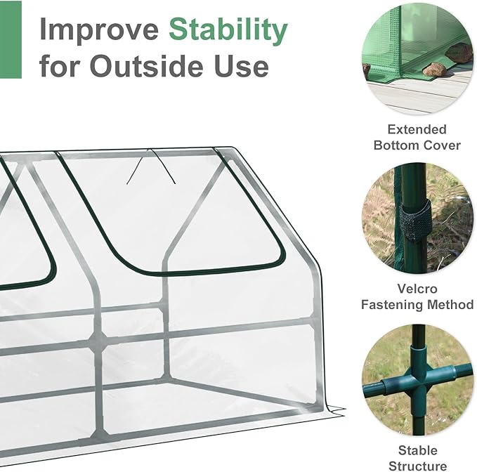 Aoodor 4 x 2 x 2 ft Mini Greenhouse with 2 Zipper Doors, Water Resistant, UV Protected for Flowers, Vegetables and Herbs, Transparent