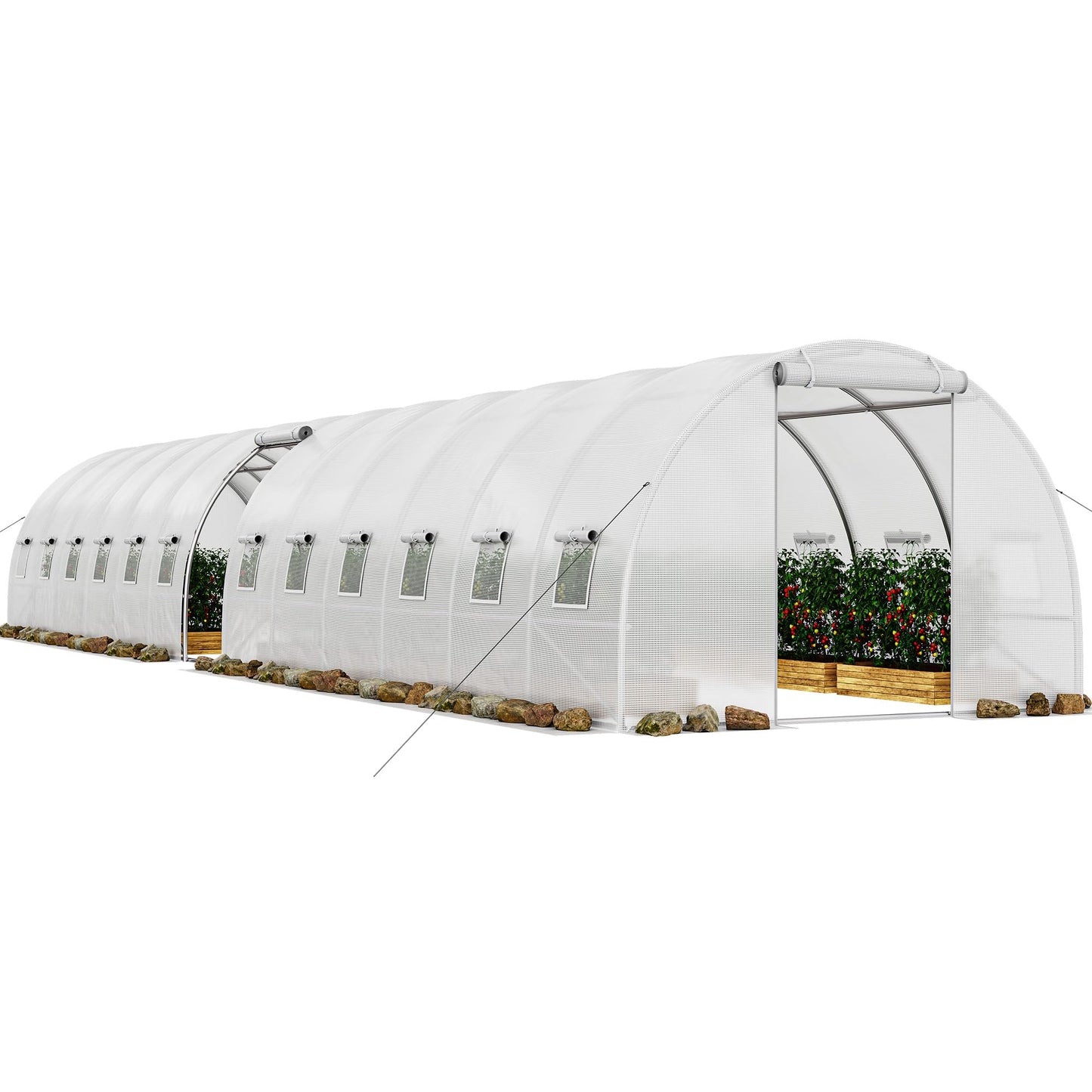 YITAHOME 44x10x7ft Greenhouse Extra Large Heavy Duty 4 Zipper Doors Outdoor Greenhouses 24 Windows Walk in Tunnel Green House Plant Gardening Upgraded Galvanized Steel Frame for Garden, White