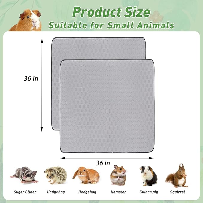 Guinea Pig Cage Liners, 2 Pack 36'' X 36'' Washable Guinea Pig Pee Pads, Non Slip Reusable Super Absorbent Guinea Pig Training Mat Bedding Fleece for Small Animals Hamster Rabbit Chinchilla Rat