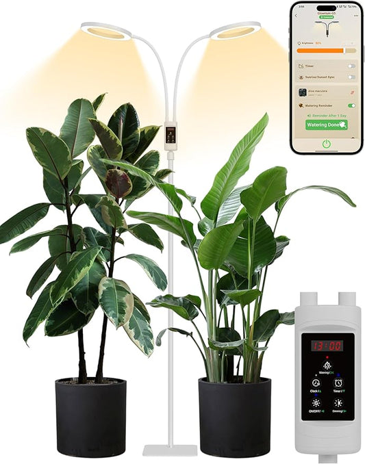 GLOWRIUM Smart Grow Lights for Indoor Plants, 48W Full Spectrum Plant Lights, Bluetooth App & Manual Control, Adjustable Height 47-70.9", Auto Timer, Indoor Plant Lamp for Tall Indoor Plants