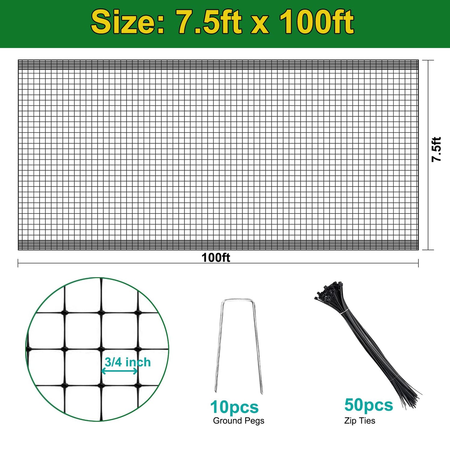 KLEWEE Bird Netting, 7.5 x 100 FT Heavy Garden Netting Deer Netting for Protect Fruit Trees, Plants and Vegetables Against Birds, Deer, Squirrels and Other Animals