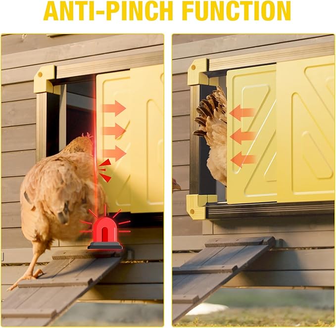 Automatic Chicken Coop Door Opener with Heating and Anti-Pinch Function Solar Powered Auto Chicken House Run Door (Black)