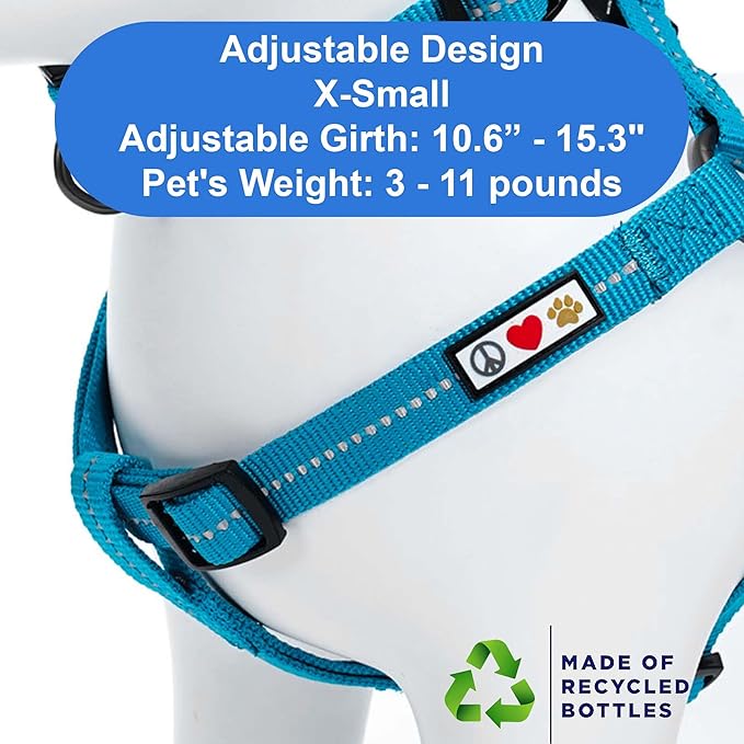 Pawtitas Recycled Dog Harness with Reflective Stitched a Puppy Harness Made from Plastic Bottles Collected from Oceans Extra Small Teal Turquoise Wave