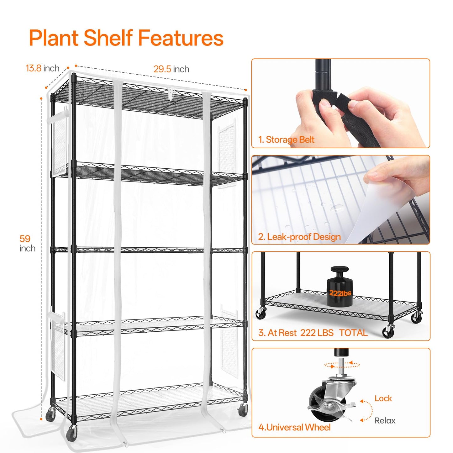 Bstrip Indoor Greenhouse with Grow Light, Mini Green House with 4 Pack 24W Full Spectrum Plant Lights with Timer, Plant Shelf with Tent for Indoor Plant, Seed Starting, Seed Tray, 35.4"x13.8"x59"
