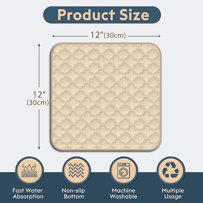 Washable Guinea Pig Cage Liner - 4 Pack Reusable Washable Pee Pads，Waterproof Guinea Pig Bedding for Small Animal - Rabbit Bunny Hamster Puppy (Cream, 12" X 12" - 4 Pack)