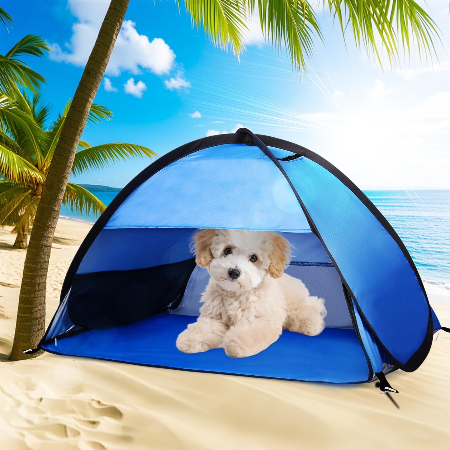 Beach Sun Shelters, Instant Sun Shade Canopy Head PopUp Canopy Automatic Shade Tent for Camping, Portable Windproof Waterproof with Mobile Phone Stand with Tent Nails, with Breathable Mesh, 80cm