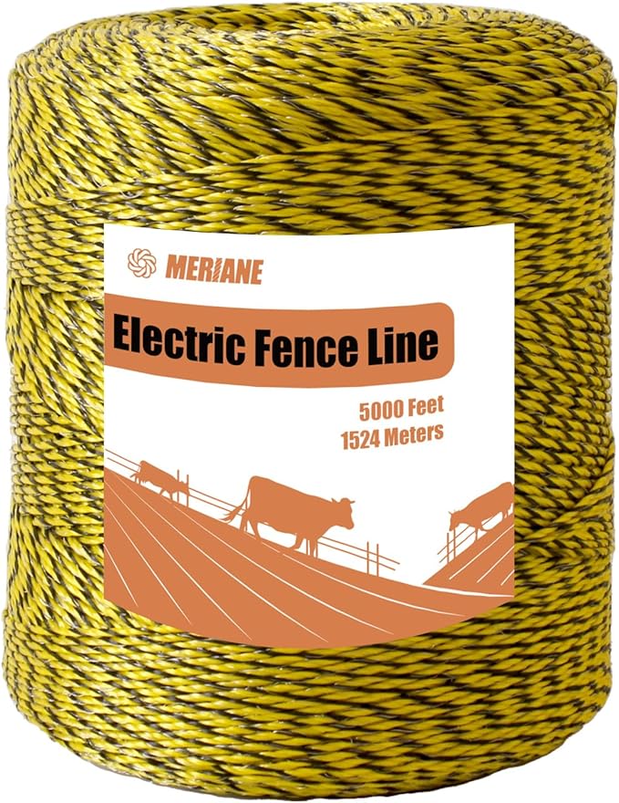 Electric Fence Wire 1/8" 5000 Feet/1524 Meters, Upgraded 6 Stainless Steel Strands Conductors, UV Wear Rust Resistant, Portable Polyrope Electric Fence Polywire for Livestock
