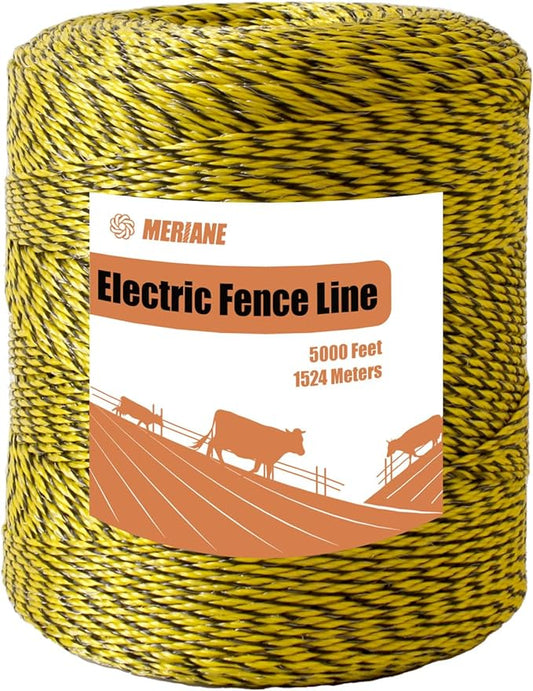 Electric Fence Wire 1/8" 5000 Feet/1524 Meters, Upgraded 6 Stainless Steel Strands Conductors, UV Wear Rust Resistant, Portable Polyrope Electric Fence Polywire for Livestock