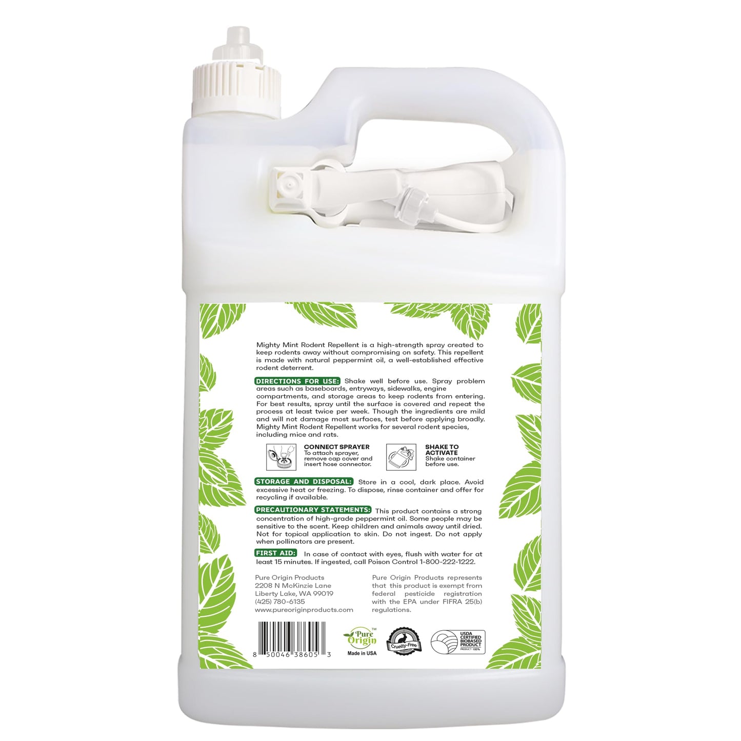 Mighty Mint Peppermint Oil Rodent Repellent Spray with Microfiber Cloth – Natural Indoor & Outdoor Control for Mice and Rats – Plant-Based, Extra-Strong Formula - 1 Gallon (128 oz)