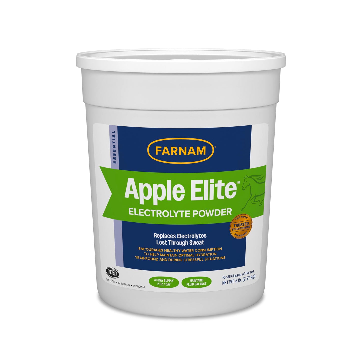 Farnam Apple Elite Electrolyte Powder Supplement for Horses, Replaces Vital Minerals, Encourages Hydration, No Added Sugar, 5 pounds