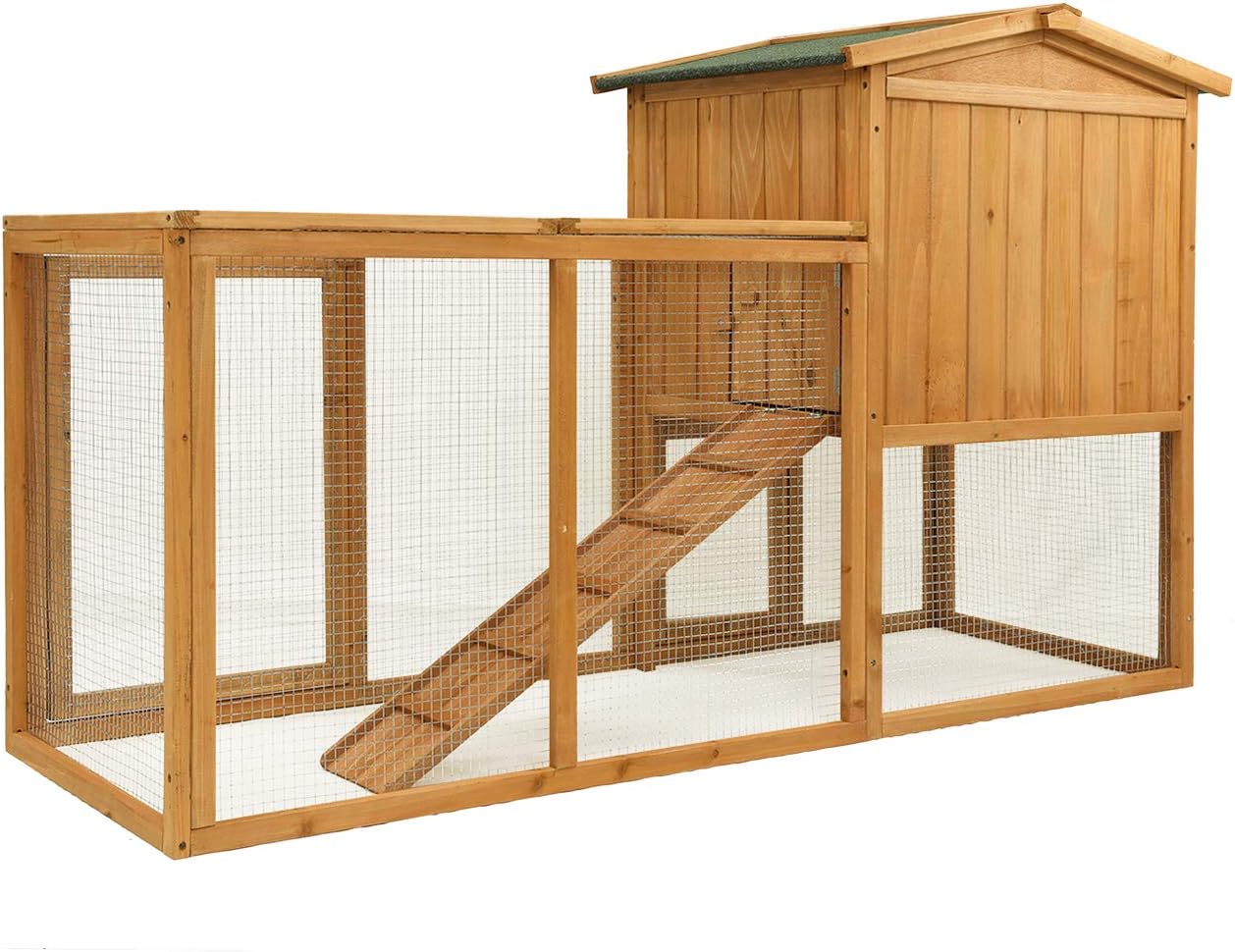 Ogrmar Chicken Coop Large Wooden Outdoor Bunny Rabbit Hutch Hen Cage with Ventilation Door, Removable Tray & Ramp Garden Backyard Pet House Chicken Nesting Box