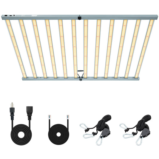 RIMARUP 1300W LED Grow Light Bar with IR&UV Full Spectrum Foldable 12 Bar LED Plant Light 0-10V Daisy Chain Dimmable 4x6ft Core Coverage for Seedling Veg and Indoor Plants Vertical Farming