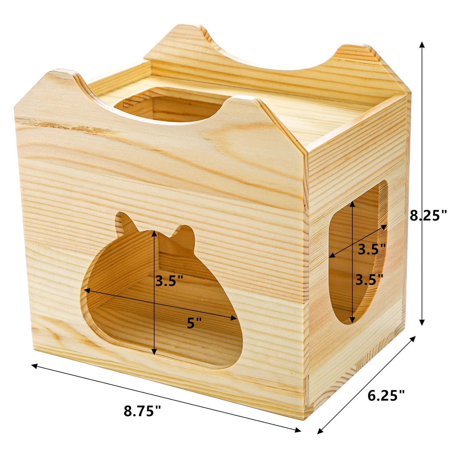 Yesland Wood Chinchilla House, Natural Small Animal Hideout Hut for Chinchilla, Squirrel, Sugar Gliders in Cage -Ventilated Wooden Hamster Habitat with Multiple Doors - 8.5 X 6 X 8 Inches