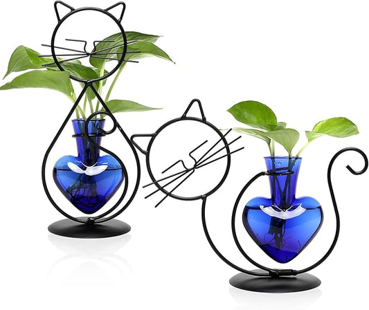 Plant Terrarium Plant Propagation Station Cat Lover Gifts for Women Plant Lovers Home Office Decor Cat Desk Accessories