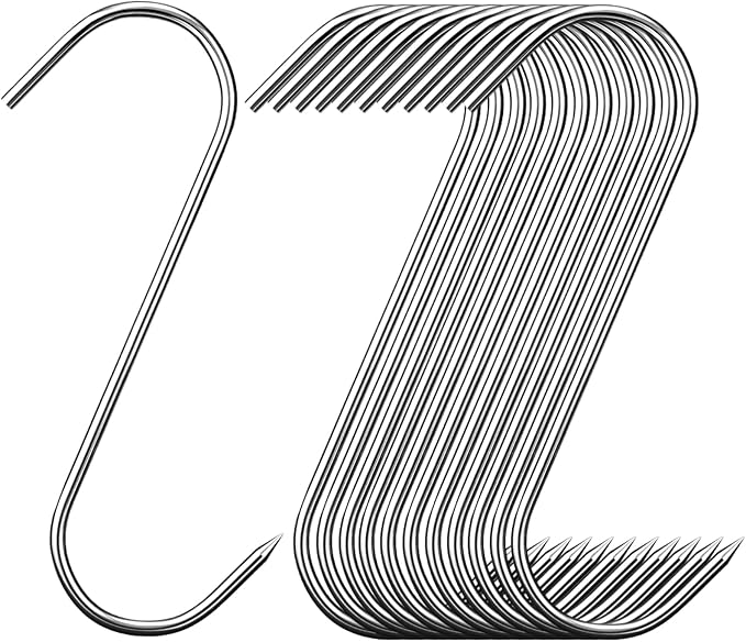 12 Pcs Meat Hooks, 5 Inch Butcher Hooks Stainless Steel (4MM Diameter), S Shaped Meat Processing Hooks for Hanging Bacon, Sausage, Hunting Smoking Ribs, Drying, Grillling BBQ For Kitchen, Market