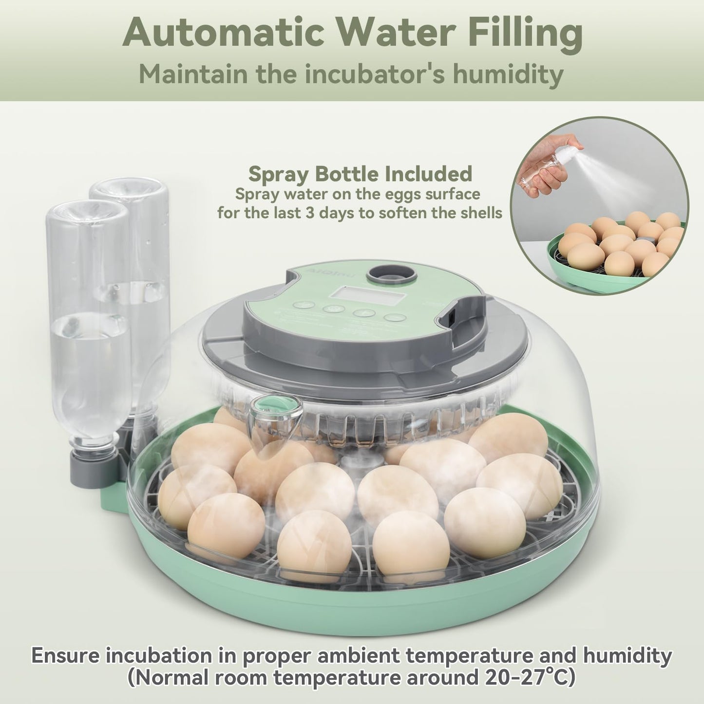 18 Egg Incubator with Automatic Egg Turning and Humidity Control - Egg Incubator for Hatching Eggs Chicken Duck Goose Quail Turkey Parrot, Fit for Farm, Lab, Science Classroom, Home（Green）