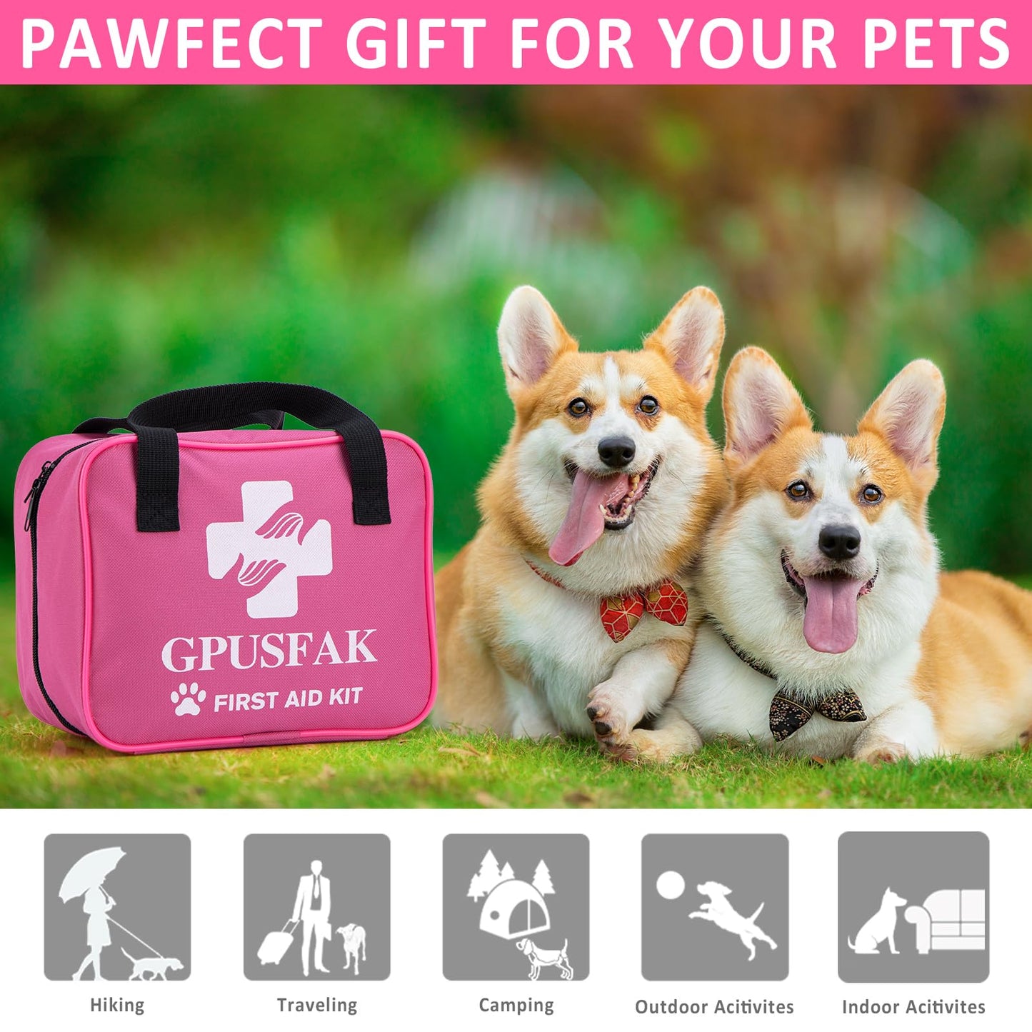 GPUSFAK 136pcs Dog First Aid Kit - Pet First Aid Kit for Dogs and Cats Pet First Aid Supplies for Car Traveling Home